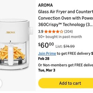 Aroma Glass Air Fryer and Convection Oven